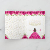 Hot Pink Floral Brunette Hair Girl Birthday サンキューカード (内部)