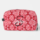 Hot Pink Floral Monogram Name Script Toiletry Bag ドップキット (正面)