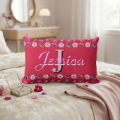 Hot Pink Floral Pattern Personalized Monogram ランバークッション