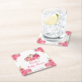 Hot Pink Floral Pumpkins Baby Shower スクエアペーパーコースター (インサイチュ)