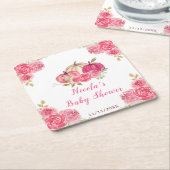 Hot Pink Floral Pumpkins Baby Shower スクエアペーパーコースター (アングル)