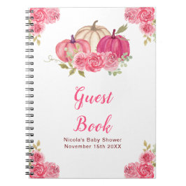 Hot Pink Floral Pumpkins Baby Shower Guest Book ノートブック