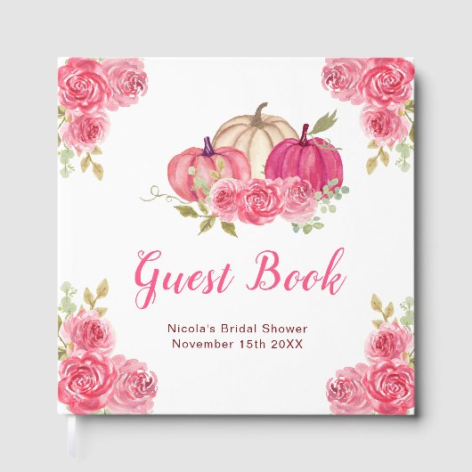 Hot Pink Floral Pumpkins Bridal Shower ゲストブック (正面)
