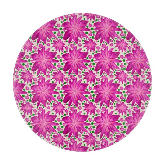 Hot Pink Floral Seamless Pattern  カッティングボード (正面)