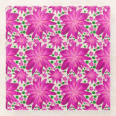 Hot Pink Floral Seamless Pattern ガラスコースター (正面)