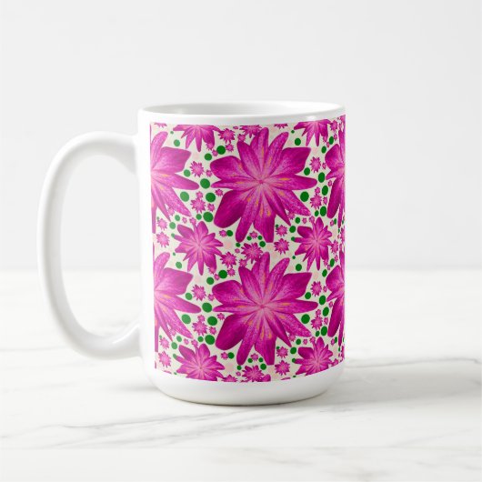 Hot Pink Floral Seamless Pattern  コーヒーマグカップ (左)