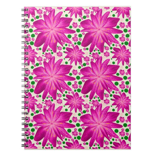 Hot Pink Floral Seamless Pattern ノートブック (正面)