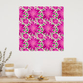 Hot Pink Floral Seamless Pattern ポスター (キッチン)