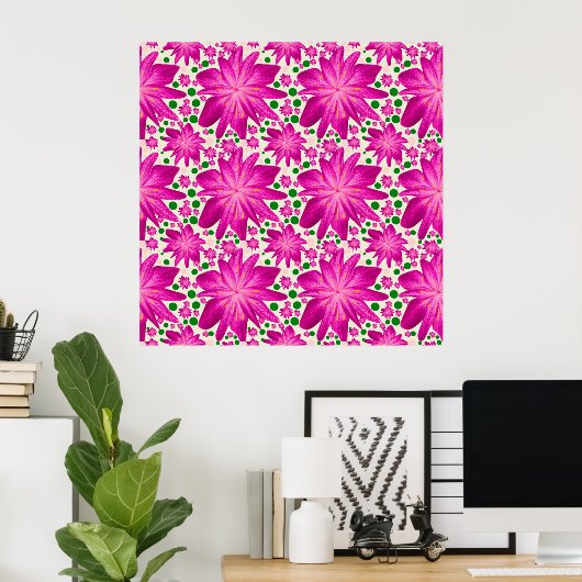 Hot Pink Floral Seamless Pattern ポスター (ホームオフィス)