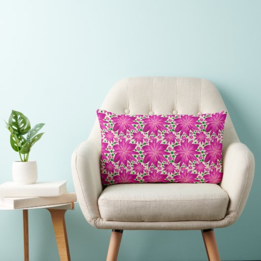Hot Pink Floral Seamless Pattern  ランバークッション (椅子)