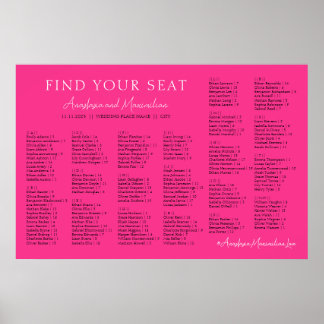 Hot Pink Fuchsia Wedding Alphabetical Seating ポスター