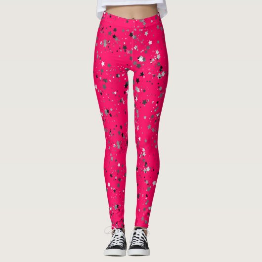 Hot pink funky leggings with stars レギンス (正面)