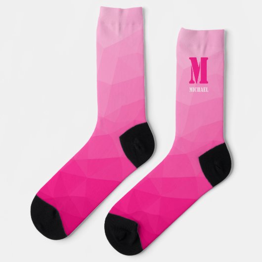 Hot pink geometric mesh pattern Monogram ソックス (左)