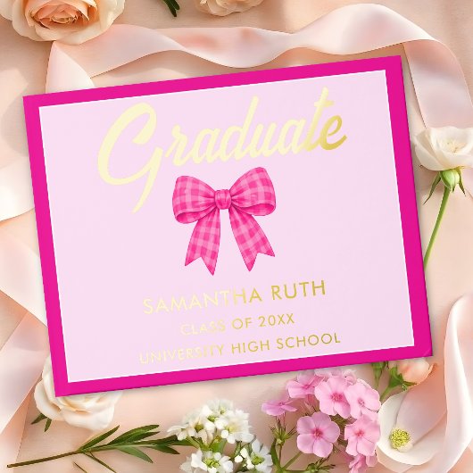 Hot Pink Gingham Bow Graduation Party ゲストブック