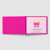 Hot Pink Gingham Bow Graduation Party ゲストブック (全面)