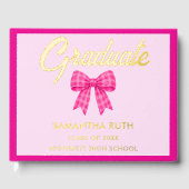 Hot Pink Gingham Bow Graduation Party ゲストブック (正面)