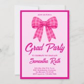 Hot Pink Gingham Bow Graduation Party 招待状 (正面)