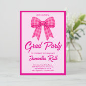 Hot Pink Gingham Bow Graduation Party 招待状 (スタンド正面)