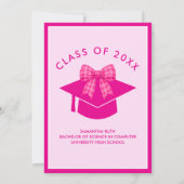 Hot Pink Gingham Bow Graduation Party 招待状 (裏面)
