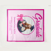 Hot Pink Gingham Bow Photo Graduation Backdrop タペストリー (正面(横))