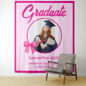 Hot Pink Gingham Bow Photo Graduation Backdrop タペストリー (インサイチュ)
