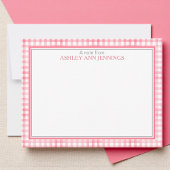 Hot Pink Gingham Check Border Personalized ノートカード