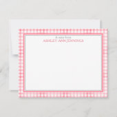 Hot Pink Gingham Check Border Personalized ノートカード (正面)