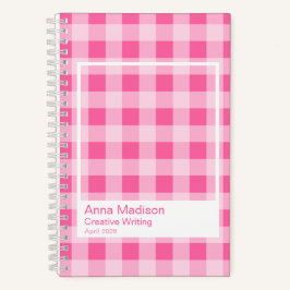 Hot Pink Gingham Plaid Transparent Frame Notebook ノートブック