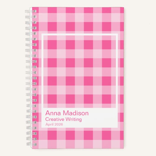 Hot Pink Gingham Plaid Transparent Frame Notebook ノートブック (正面)