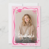 Hot Pink Girly Coquette Doodles photo graduation 招待状 (裏面)