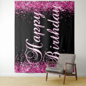 Hot Pink Glitter Black Happy Birthday Calligraphy タペストリー (インサイチュ)