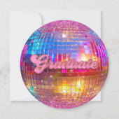 Hot Pink Glitter Disco Ball Party Graduation 招待状 (裏面)