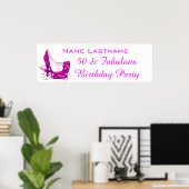 Hot Pink Glitter High Heels White Birthday Banner ポスター (ホームオフィス)