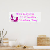 Hot Pink Glitter High Heels White Birthday Banner ポスター (キッチン)
