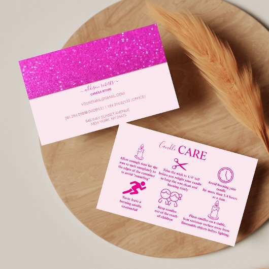 Hot Pink Glitter Luxury Aesthetic Candle Care 名刺