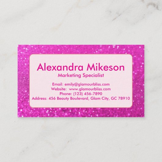Hot Pink Glitter Modern Branding 名刺 (裏面)