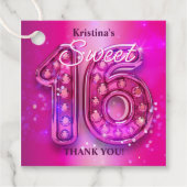 Hot Pink Glitter Rhinestone Glam Sweet 16 Birthday フェイバータグ (正面)