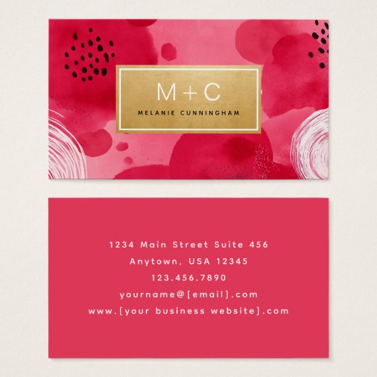 Hot Pink Gold Abstract Business Cards (正面&裏面)