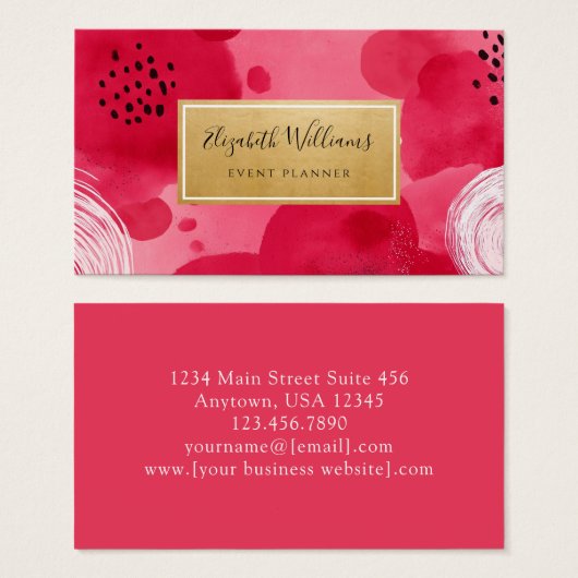 Hot Pink Gold Abstract Business Cards (正面&裏面)