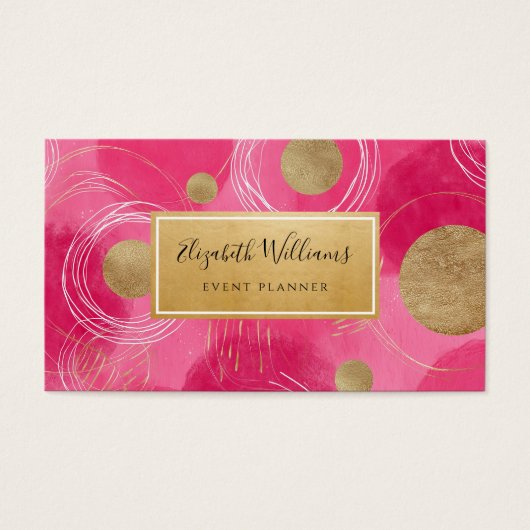 Hot Pink Gold Abstract Business Cards (正面)