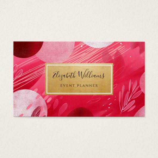Hot Pink Gold Abstract Business Cards (正面)
