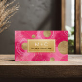 Hot Pink Gold Abstract Monogram Business Cards