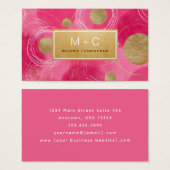 Hot Pink Gold Abstract Monogram Business Cards (正面&裏面)