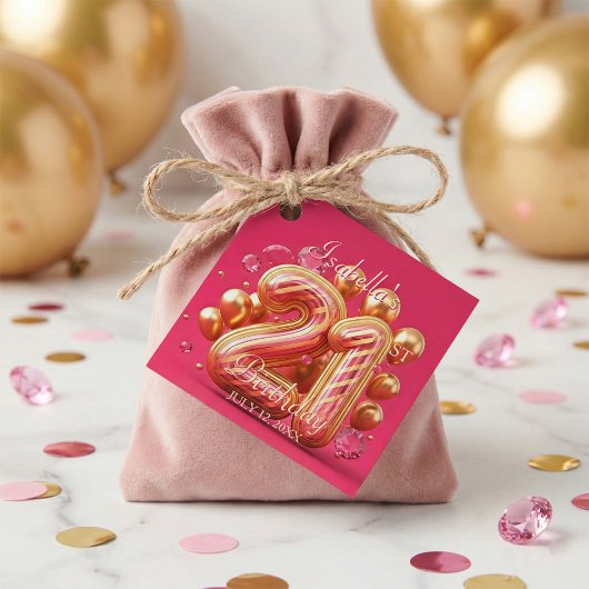 Hot Pink Gold Balloons Diamonds 21st Birthday フェイバータグ