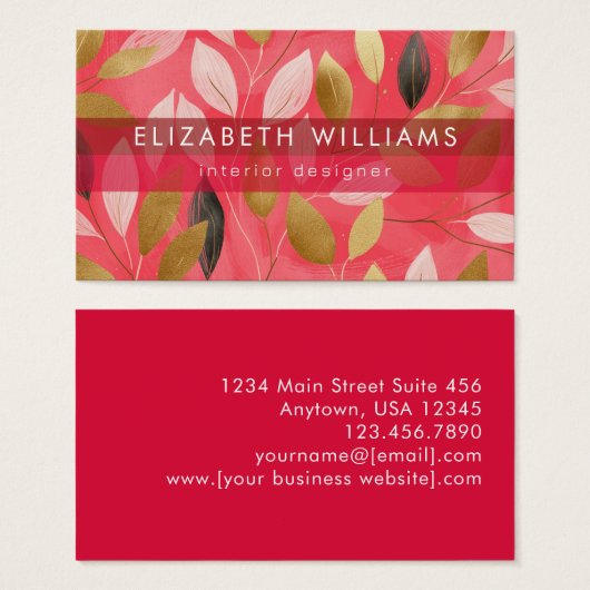 Hot Pink Gold Coral Boho Modern Botanical (正面&裏面)