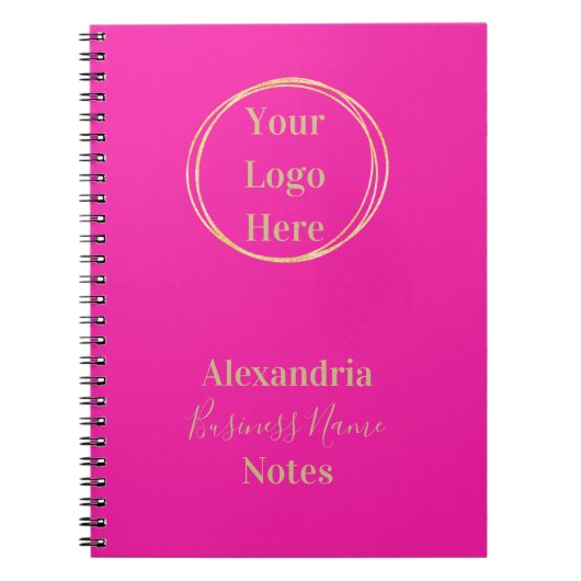 Hot Pink Gold Custom Logo Business Notes ノートブック (正面)