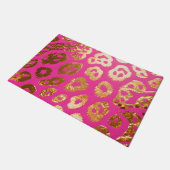 Hot Pink Gold Leopard Print Glam ドアマット (アングル)