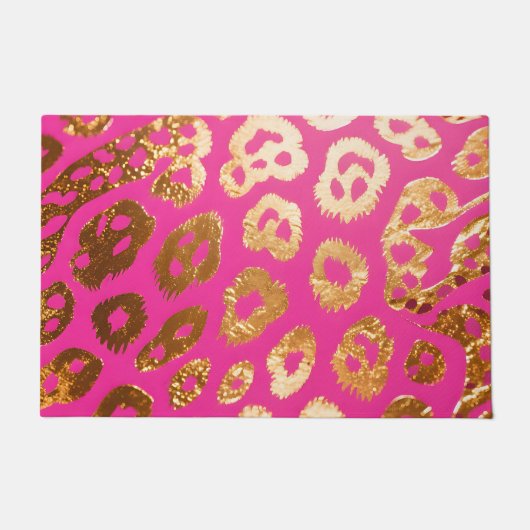 Hot Pink Gold Leopard Print Glam ドアマット (正面)