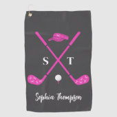 Hot Pink Golf Club White Bows Custom Birthday ゴルフタオル (正面)