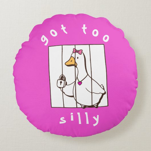 Hot Pink Got too Silly Funny Goose ラウンドクッション (正面)